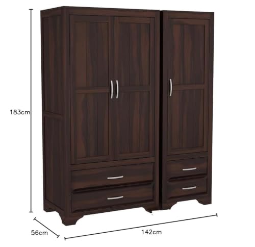 Image of Solid Sheesham Wood Wardrobe Storage | Almirah for Bedroom - Solid Wood Large Cupboard | (C-Walnut)