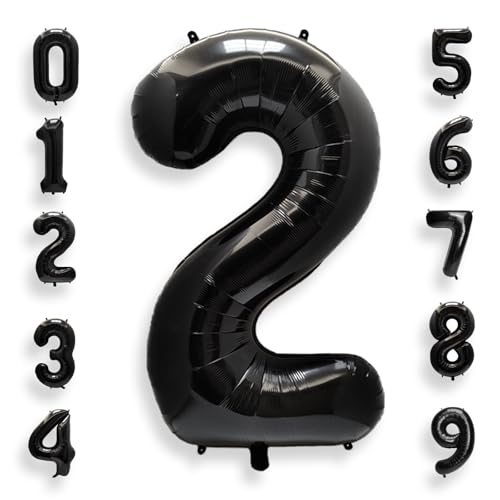Image of AULE 40 Inch Big Black 2 Balloon Number Large Foil Helium Number Balloons 0-9 Jumbo Giant Happy 2nd Birthday Party Decorations for Boy or Girl Huge Mylar Anniversary Party Supplies