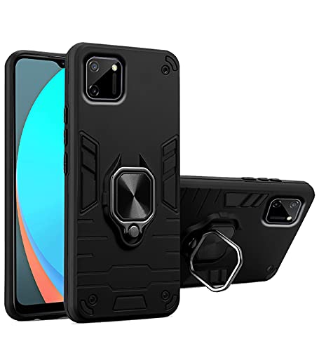 Image of Pikkme D5 Tough Armor Bumper Back Cover Case for Realme C11 |Ring Holder & Kickstand in-Built (Black)