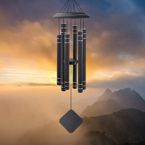 Wind Chimes For Outside Medium Tone，36 Inch Windchime Outdoors，Tuned Six Black Tubes With Silver Trims ，Unique Windchimes Sympathy Gift Memorial For Mom Dad,Black Wind Chimes. #TOP7