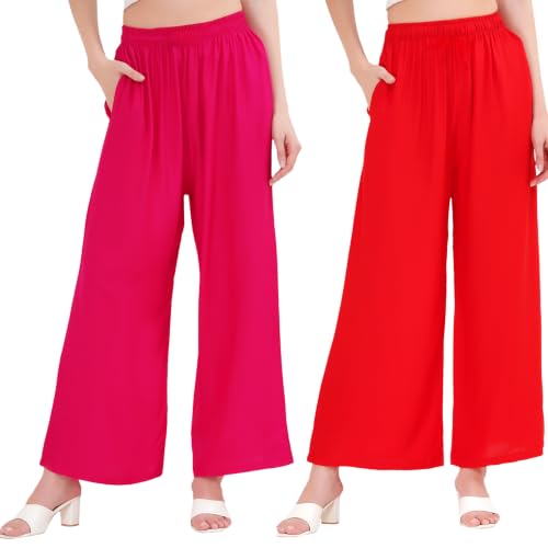 Image of Buy That Trendz Palazzo Pants for Women Rayon Elasticated Regular Fit Flared Wide Leg M to 6XL Pack of 2