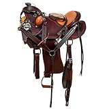 Manaal Enterprises Wade Tree A Fork Premium Western Leather Roping Ranch Work Horse Saddle Tack Set Headstall, Breast Collar & Reins Size 10-18 inches Seat Available (Wade Style 02, 15)