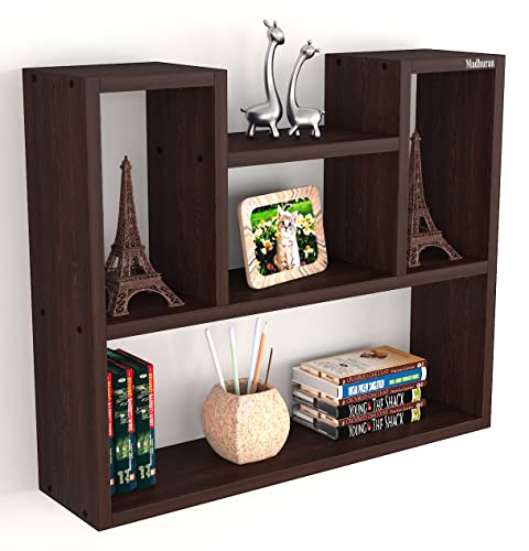 Image of Madhuran Engineered Wood Wall Mounted Shelf Rack Shelves Flowery Wenge