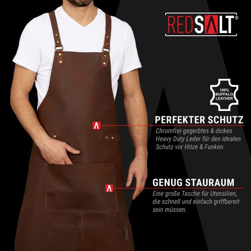 REDSALT® Premium Leather Apron 100% Buffalo Leather 84 x 62 cm Professional BBQ Barbecue Work Apron Outdoor Kitchen Catering Bar Barista Cooking Kitchen - Image 2