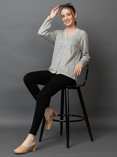 Image of Wear lusso Women's Woolen V-Neck Buttoned Full Sleeve Cardigan Self Design Soft Wool Fabric Winter Wear Pure Wool Sweater with Pockets Stylish Outdoor and Office Wear Girls