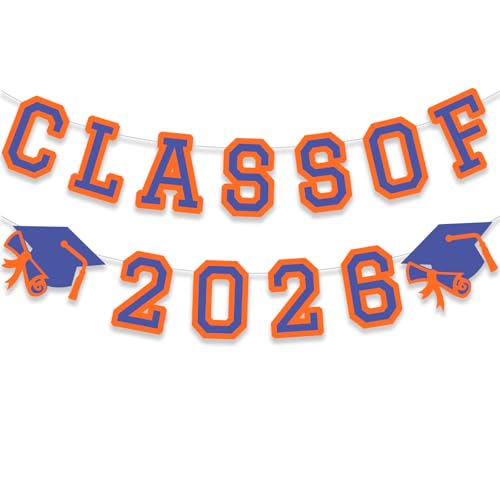 Image of Class of 2026 Graduation Banner University College Grad Garlands Decoration Party Supplies High School Blue Colors Orange