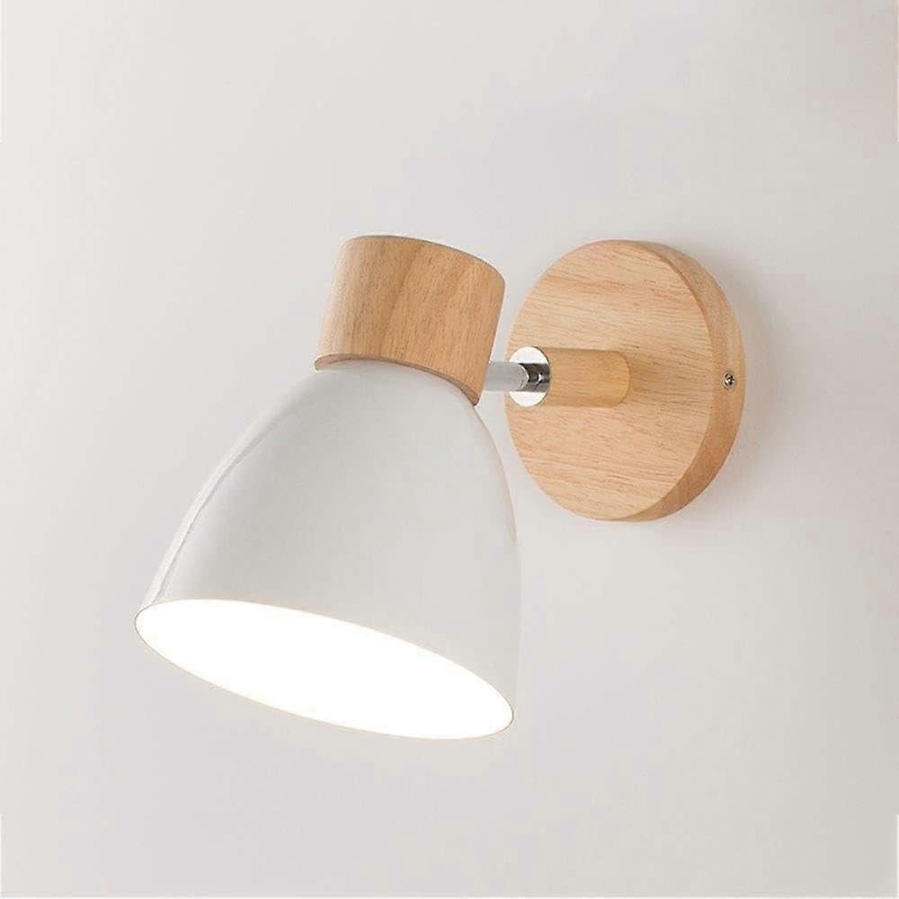 JOYHAPPST Nordic Metal Iron Macaron Bedroom Bedside Wall Sconce Modern Simple E27 Wood Base Wall Mounted Study Wall Bedroom Balcony Restaurant Stairs Decorative