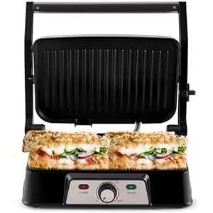 NETTA Panini Maker & Health Grill - Sandwich Toaster, Panini Press - 2 Slice Non-Stick Grill Plates – Built-In Fat Tray - 1500W - Stainless Steel – Easy to Clean
