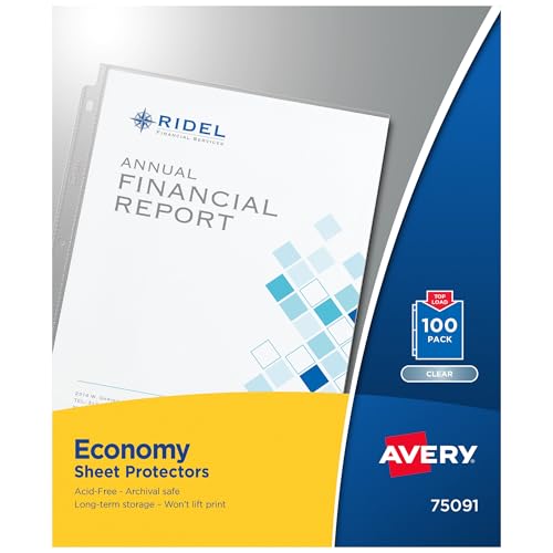 Avery Economy Weight Sheet Protectors Acid Free 8.5 x 11 100 per Pack 100 Clear Document Protectors Total (75091)