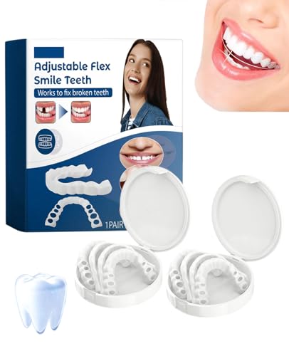 ALONK 2 Paare Zähne Zum Aufstecken Sofortige Komfort Zahnersatz Zum Aufstecken Kosmetische Veneers Oben und Unten für Frauen Männer Zahnaufhellung und Lächeln Abdeckung