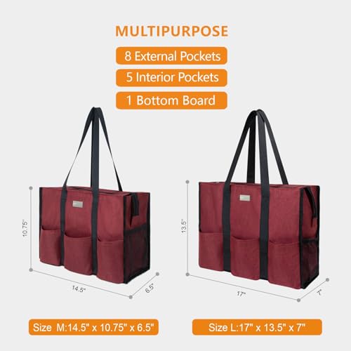 Image of TOPDesign Utility Water Resistant Tote Bag with 13 Pockets, Top Zipper Closure & Thick Bottom Support, for Working Women