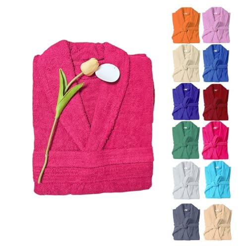 HaraDeco Albornoz Unisex de Baño para Hombre Mujer, Batas de Ducha 100% Algodón 380 gsm, Albornoces de Rizo Tacto Suave para Hogar Hostelería(Fucsia, M)