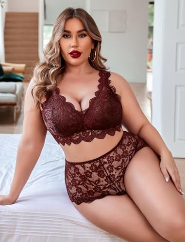 Image of Avidlove Plus Size Lingerie Set for Women Sexy Lace Halter Bralette High Waist Panty Set