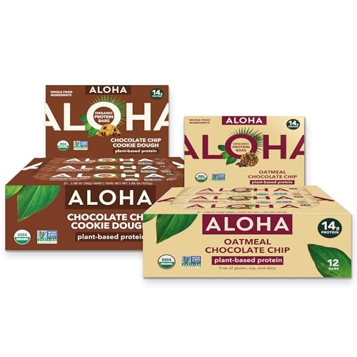 ALOHA Organic Plant-Based Protein Bars Bundle — Chocolate Chip Cookie Dough + Oatmeal Chocolate Chip | 24 Bars (1.98oz, 12+12) | 14g Protein, 10g Fiber per Bar | Gut Health · Fiber-Forward · Daily Sna image 2