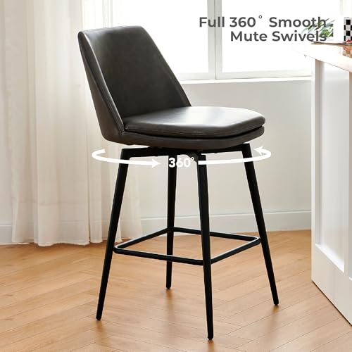 Image of CHITA Swivel Bar Stools, 27.2 inch Counter Height Bar Stools Set of 4, FSC Certified Upholstered Modern Counter Stools, Metal Legs, Faux Leather, Grey