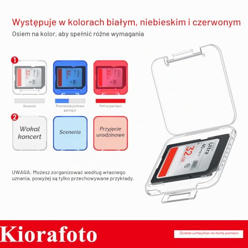 Kiorafoto Wielokolorowe przezroczyste plastikowe etui na karty SD na 24 karty SD SDXC SDHC, przezroczyste, standardowe etui na karty pamięci, pudełko na biżuterię, organizer do przechowywania z