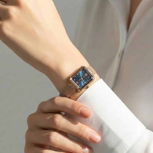 Image of Carlton London Women Brixton Analog Watch, Rectangle Dial, Stainless Steel Mesh Strap, Quartz Movement, 30M Water Resistant, Casual Wear