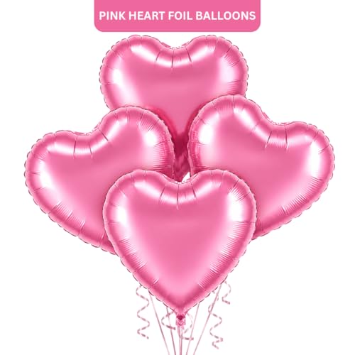 Image of Wanna Party Pink Heart Shape Foil Balloons | 18 Inch Heart Foil Balloon Set for Birthday, Anniversary, Valentine & Baby Shower Decoration | Air & Helium Supported | Pack of 4