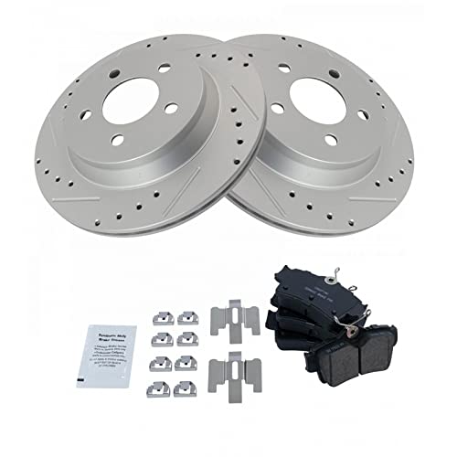 Image of TRQ Performance Rear Brake Pad and Rotor Set Ceramic Vented G Coated Rotors Compatible with 1994-2004 Ford Mustang