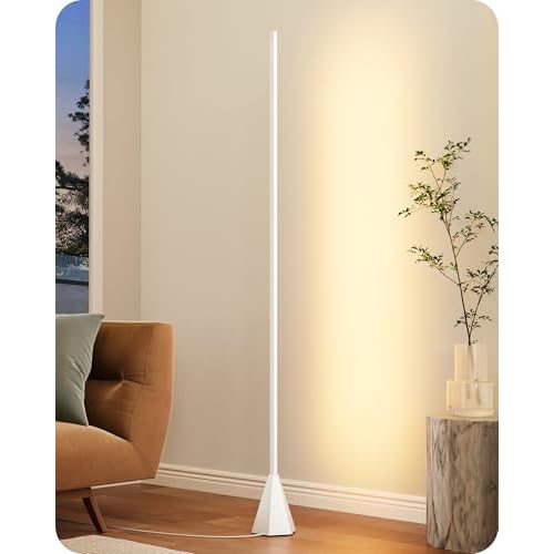 EDISHINE LED Corner Floor Lamp, New Gesture Control Dimmable Corner Light with Remote Control, 3000K-6000K Eye Caring Standing Lamp, Modern Minimalist Lit Lamp for Bedroom, Living Room, Offi