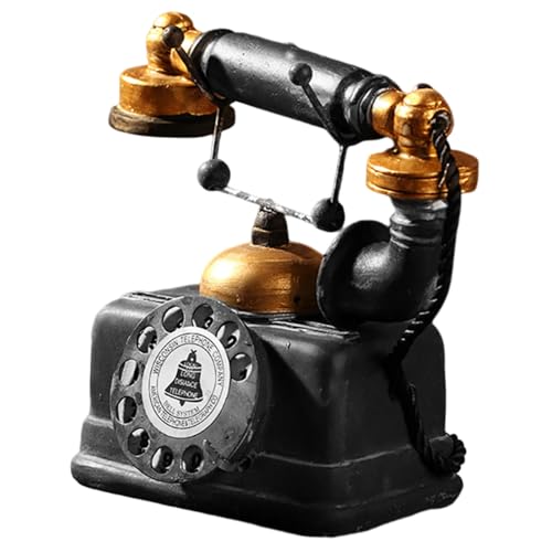 Téléphone fixe rétro nostalgique en résine noire pour maison miniature