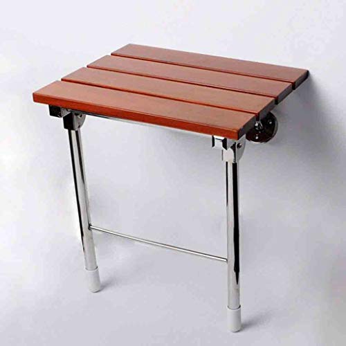 Taburete de ducha plegable de pared, asiento plegable de madera con diseño antideslizante y patas de acero inoxidable, ideal para personas mayores y discapacitadas