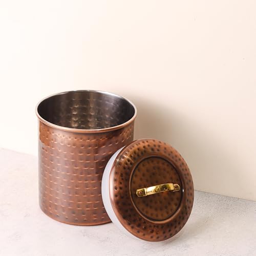 Image of Antique Copper Plated Kitchen Storage Canister Set - Large, Medium & Small (1.9L, 1.4L & 1L) Kitchen Container Set, Airtight Jars, Storage Boxes, Canisters Set for Kitchens (Set of 3)