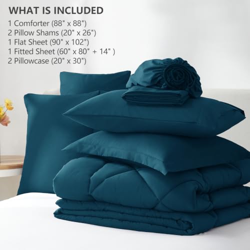 Image of CozyLux Queen Comforter Set Lyons Blue - Bed in a Bag Queen Size 7 Pieces, Luxury Soft Bed Set for All Seasons, Bedding Set with Down Alternative Comforter, Sheets, Pillowcases & Shams