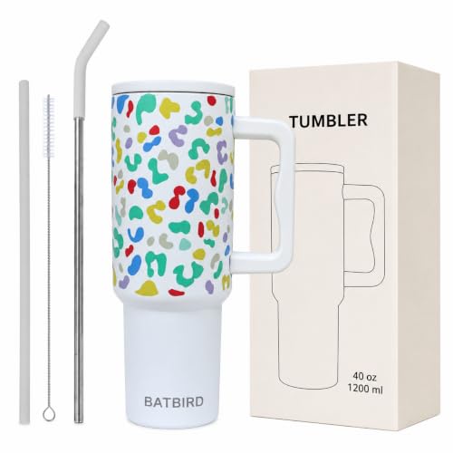 Image of Stainless Steel 1200 ml Vacuum Tumbler with Lid & Straw - Double‑Wall Insulated Cup for Travel, Gym & Office - Keeps Beverages Hot or Cold - 1.2 L Capacity (White Multi)