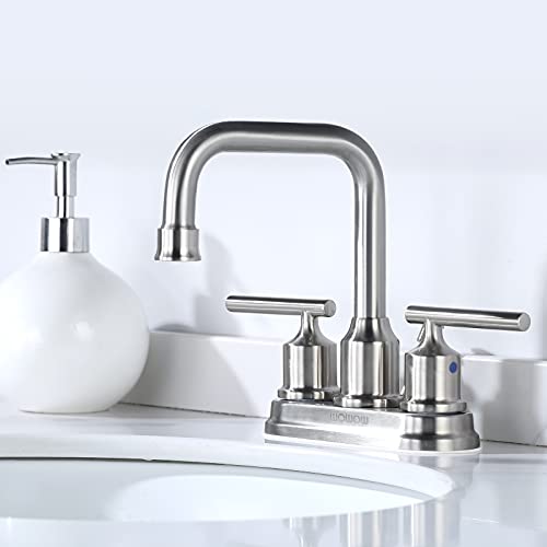 WOWOW Centerset Bathroom Faucet Brushed Nickel: Bathroom Sink Faucets