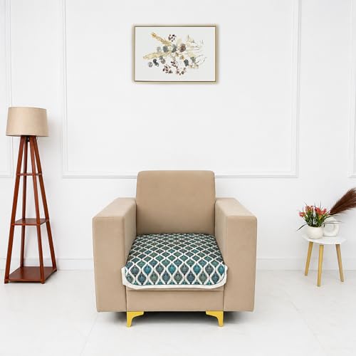 Image of Homerz Premium 'Maharaja Paradise Series' Sofa Cover | Net Fabric Sofa Cover | Washable, Anti-Dust Backed & Wrinkle Resistant Cover (Aqua Lattice, 1 Seater, Only Seat Cover)