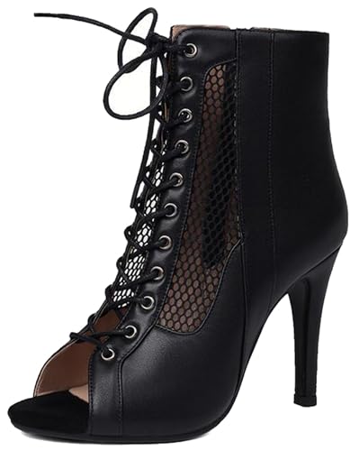 Bottines de danse talon stable et laçage ajustable pour femme Z004