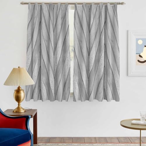 Blackout Curtains for Bedroom/Living Room, Gray Wood Grain Thermal Insulated