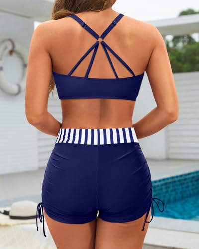 Image of Yonique 3 Piece Tankini Swimsuits for Women Swim Tank Top Bathing Suits with Boy Shorts and Bra Athletic Swimwear
