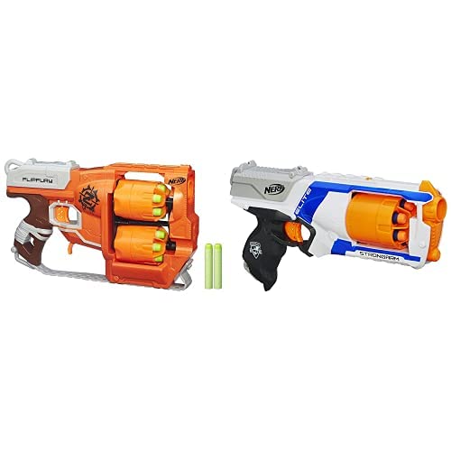 Nerf Zombie Strike FlipFury Blaster,Orange, Etc. & N Strike Elite Strongarm Toy Blaster with Rotating Barrel, Slam Fire, and 6 Official Nerf Elite Darts for Kids, Teens, & Adults(Amazon Exclusive)