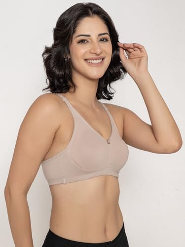 Image of INKURV Seamless Non-Padded Bra for Women | Non-Wired Cotton Full Coverage T-Shirt Bra | Thin Adjustable Straps | Double Layered Cups | Anti Sag Lift Up Support | Luna Combo of 2