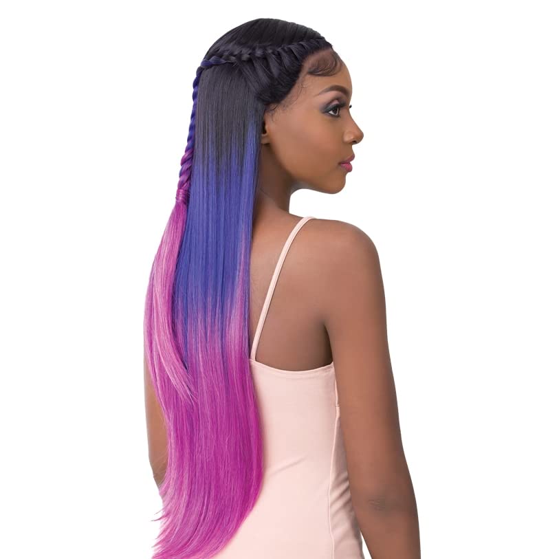 It's A Wig Synthetic Pre-Braied 4" Deep Center Parting Lace Front Wig SWISS LACE CROWN BRAID DABO (PRIZM BLUE VIOLET)