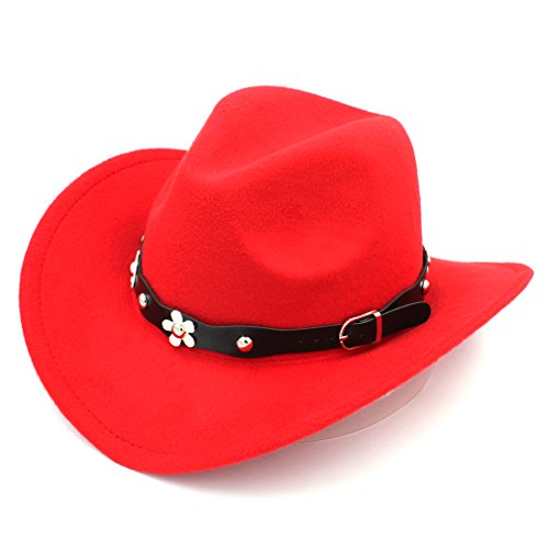 Kids Children Western Cowboy Hat Girls Cowgirl Cap w/Flower Studded Leather Belt Decorations for Halloween Birthday Party