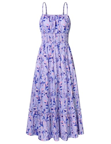 Image of GRACE KARIN Summer Dresses for Women 2026 Vacation,Smocked Floral Maxi Dress,Boho Beach Sundress with Pocket Fashion Clothing
