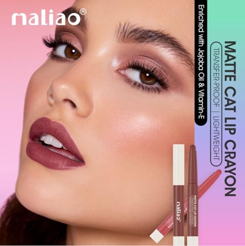 Image of Maliao Matte Cat Lip Crayon: Transfer-Proof & Lightweight (12-BRIGHT RED)