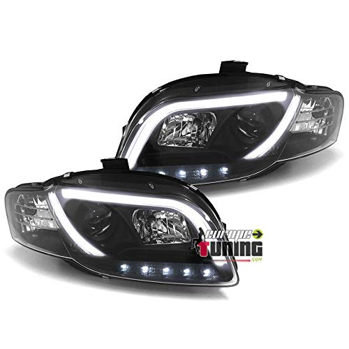 europetuning - 04387 - FEUX PHARES AVANTS NOIRS DE JOUR DIURNES DRL TUBE LED LIGHT BAR COMPATIBLE AVEC AUDI A4 B7 8H