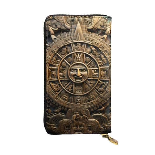 Portefeuille en cuir noir calendrier maya idée cadeau élégante femme