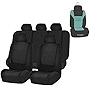 FH Group Car Seat Covers Unique Flat Cloth Full Set Automotive Seat Covers Front Set and Rear Solid Bench Black Seat Covers w. Gift Universal Fit Interior Accessories for Cars Trucks and SUVs