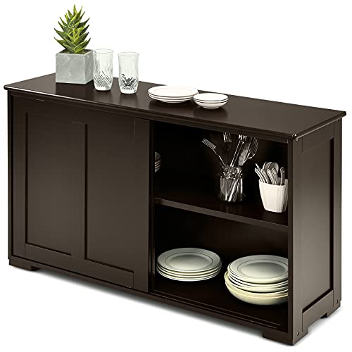 NAFORT Sideboard Buffet Cabinet with Adjustable Shelves, Modern Storage Cabinet with Sliding Doors, Buffet Table for Dining Room, Kitchen, Living Room, Farmhouse Style Sideboard Cupboard (Brown)