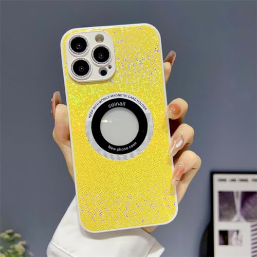 Étui de chargement sans fil iPhone 11 Pro ENILSA en cuir jaune pailleté