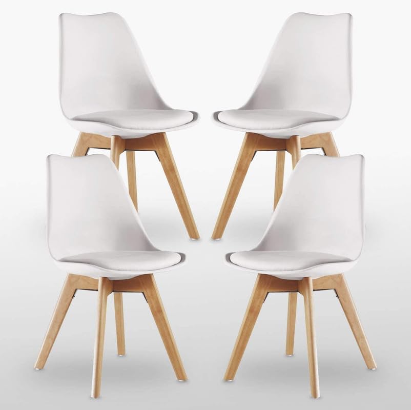 P&N Homewares® Lorenzo - Sillas Tulip de comedor, de plástico y madera, estilo retro, color blanco, negro, gris, rojo, amarillo, rosa, verde y azul (conjunto de 4 sillas)