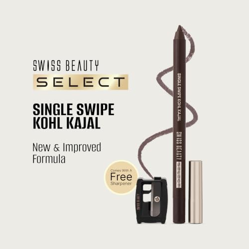 Image of Swiss Beauty Select Single Swipe Kohl Kajal | New & Improved Formula | Comes With A Sharpener | Waterproof & Transfer-Proof | 12H Stay| 04 Burnt Brown