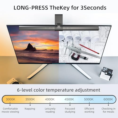 Image of Thunderobot L1 Computer Monitor Lamp, Ra95 Light for Eye Caring, Asymmetric Light Source, Ten-Level Dimming No Video Flicker Blue Light Safe E-Sports Desktop Reading Lamp