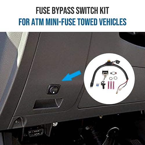 Universal Fuse Bypass Switch kit for ATM Mini-Fuse Towed Vehicles, with Heavy Duty Rocker Toggle Switch and Waterproof Boot Cap Cover, 14 Inches Long