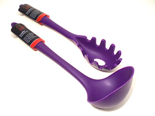 Premium Silicone Spaghetti Pasta Fork & Ladle 2-Piece Set (Purple)